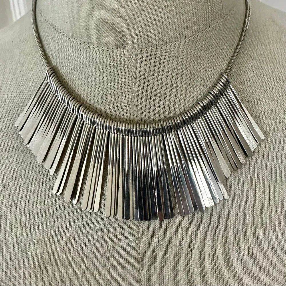 INC Silver-Tone Fringe Collar Necklace